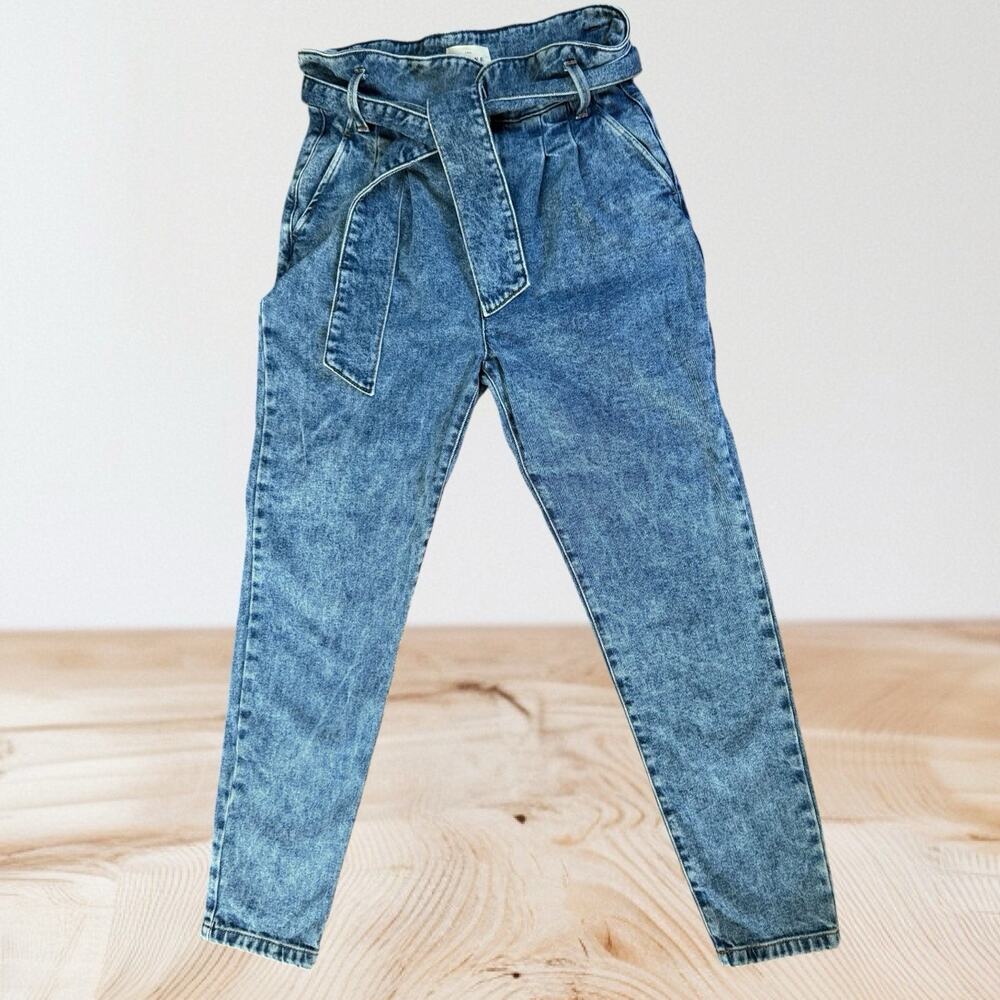 Sezane‎ Paris Austin Paper Bag Waist Jeans Sz 34 Euro 27" Waist Distressed Wash